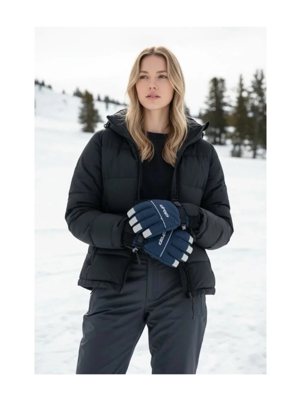 Drop Gloves Women's Medium Navy Gray Colorblock‎ Lined Adjustable Strap
